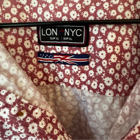 LON NYC Men’s Button Up Floral Print  Light Burgundy Camp Top Sz US L - Picture 5 of 8